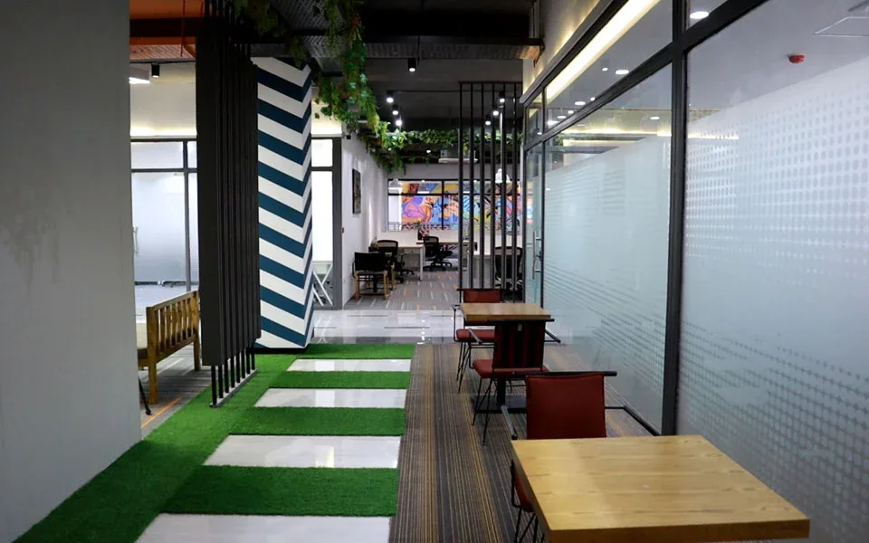 Walkway to private offices at Innovista Rawal